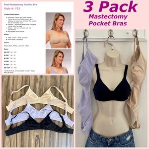 3 Pack! Post Mastectomy Fashion Bra with pockets